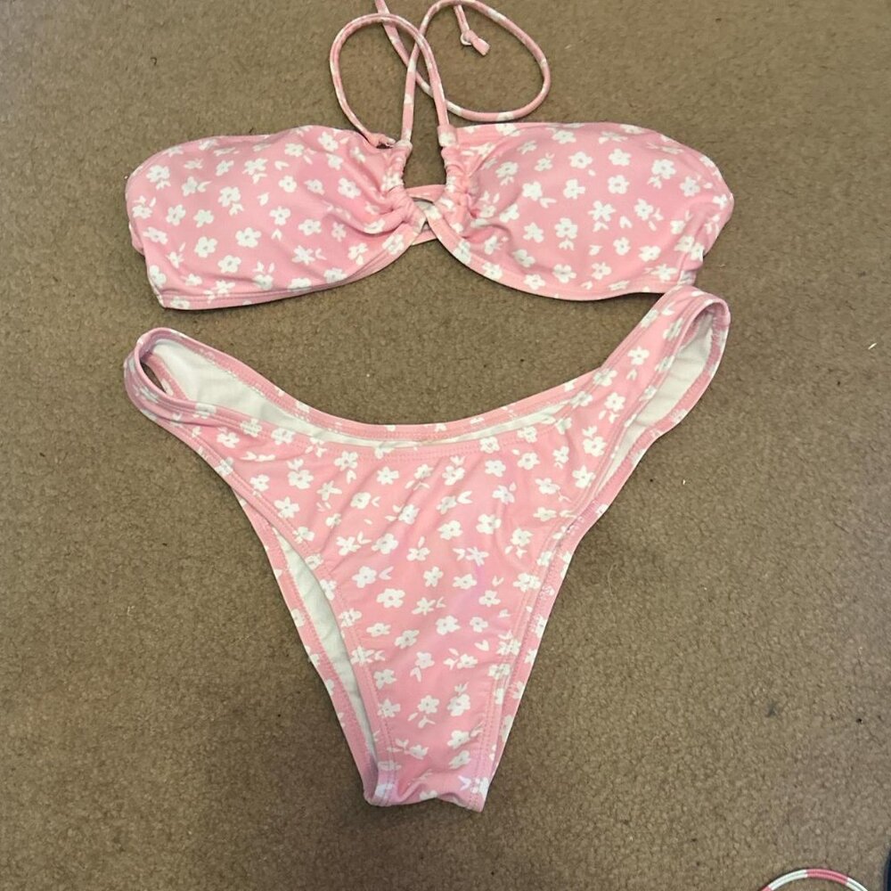 Pink floral bikini set Small